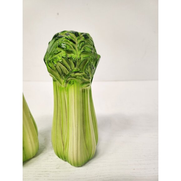 Vintage Celery Stalk Salt And Pepper Shaker Set Porcelain Green Made In Japan - Picture 2 of 9